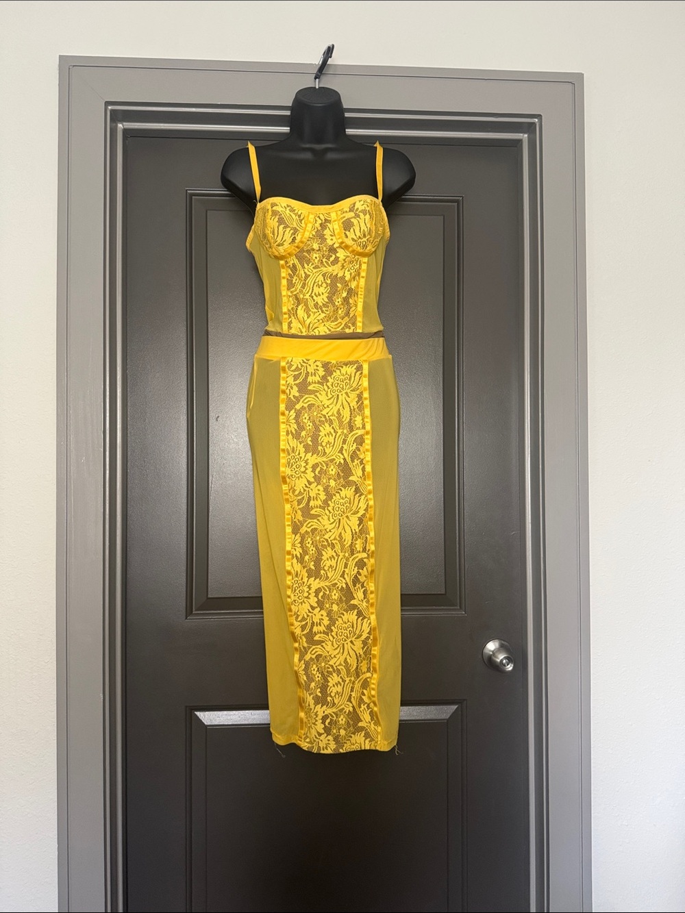 JLUXLABEL Yellow Lace Panel Skirt Set